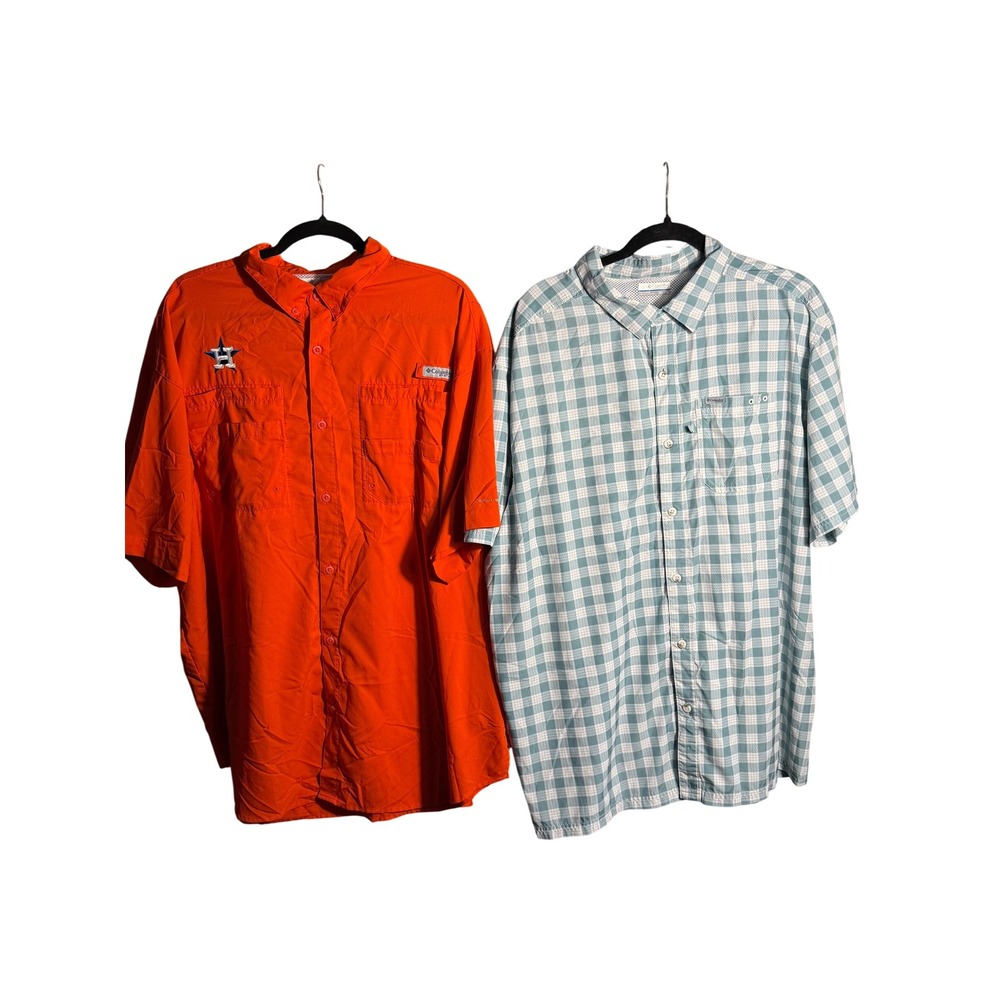 Columbia PFG Mens Shirt Bundle Houston Astros Orange & Blue Plaid Size 2XL Lot 2